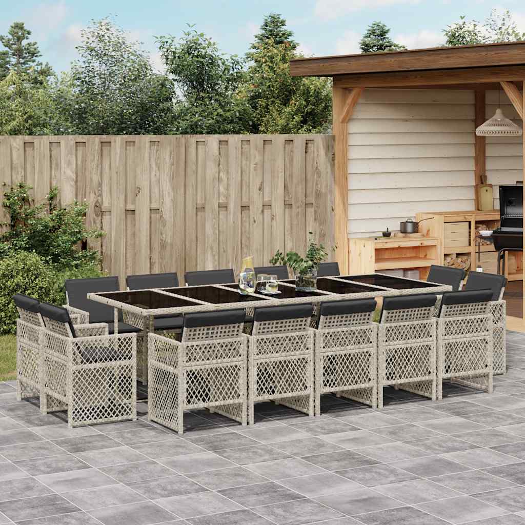 15-delige Tuinset met kussens poly rattan lichtgrijs – afbeelding 1