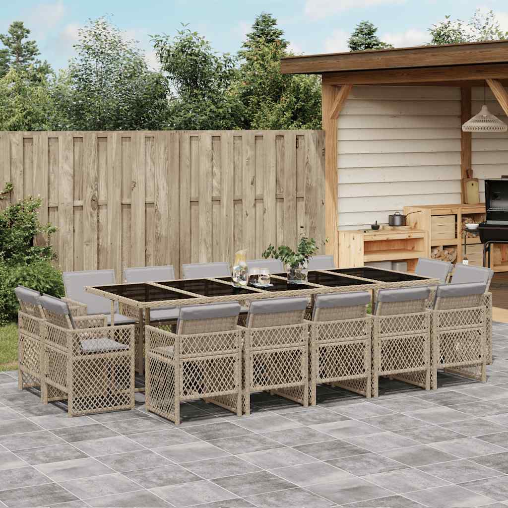 15-delige Tuinset met kussens poly rattan gemengd beige – afbeelding 1