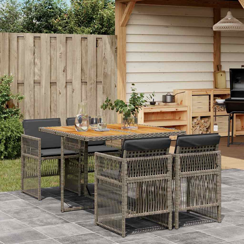 5-delige Tuinset met kussens poly rattan grijs