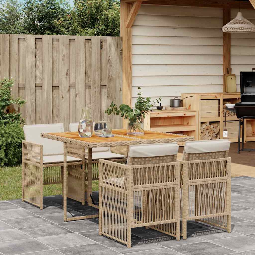 5-delige Tuinset met kussens poly rattan beige