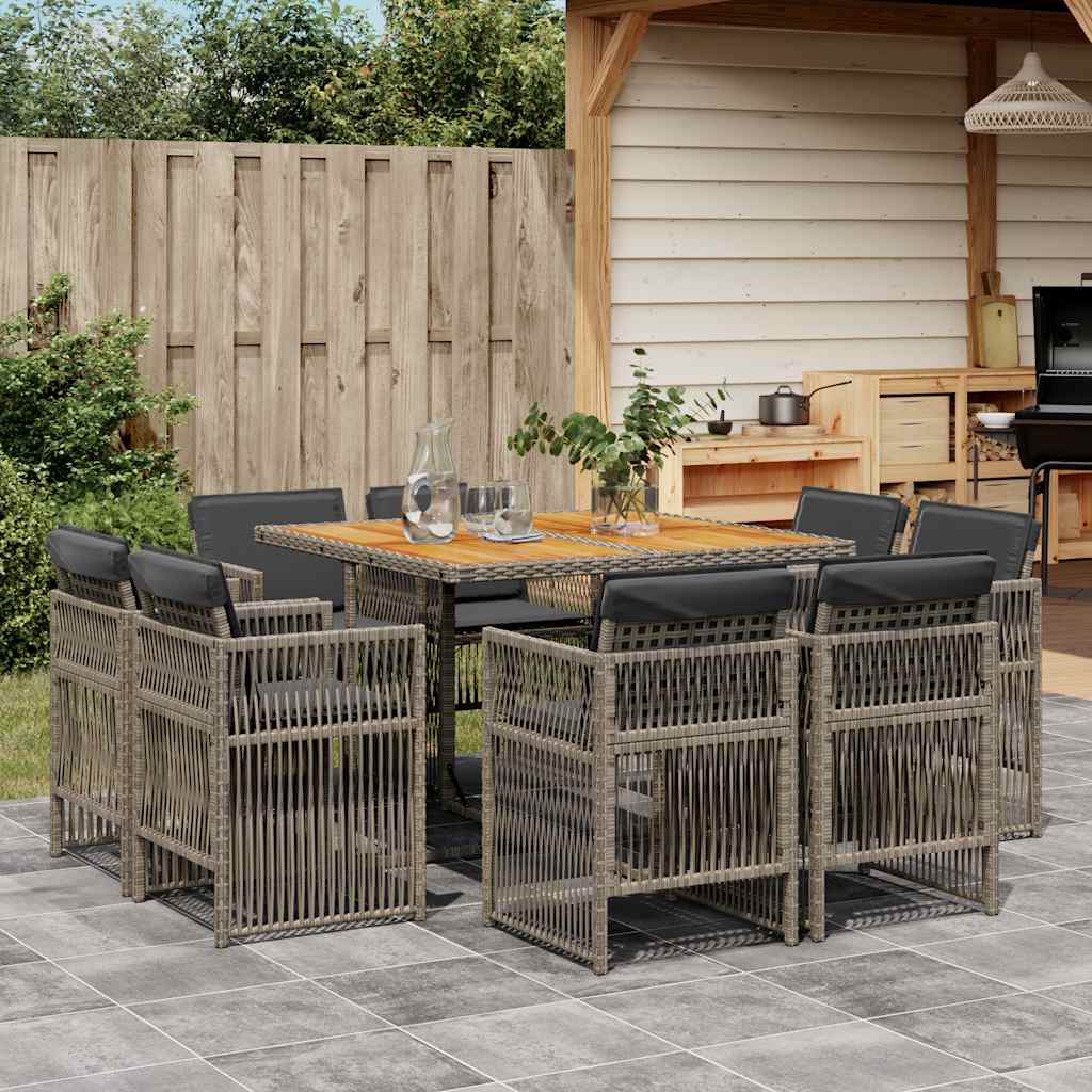 9-delige Tuinset met kussens poly rattan grijs
