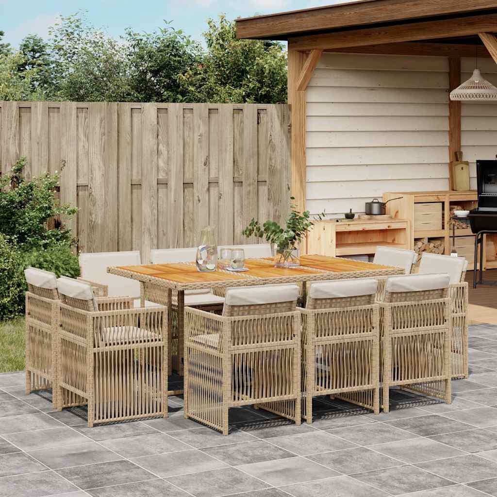 11-delige Tuinset met kussens poly rattan beige