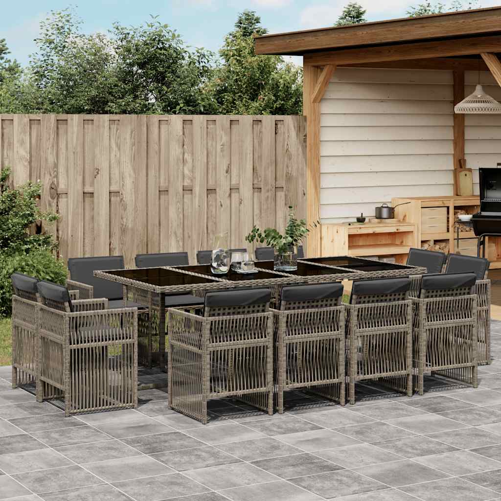 13-delige Tuinset met kussens poly rattan grijs – afbeelding 1