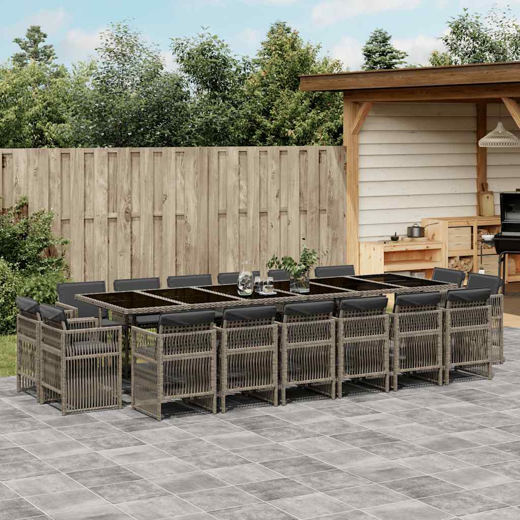 17-delige Tuinset met kussens poly rattan grijs – afbeelding 1
