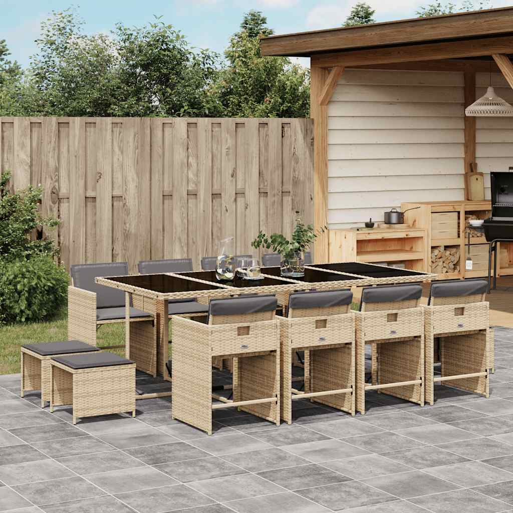 13-delige Tuinset met kussens poly rattan gemengd beige – afbeelding 1