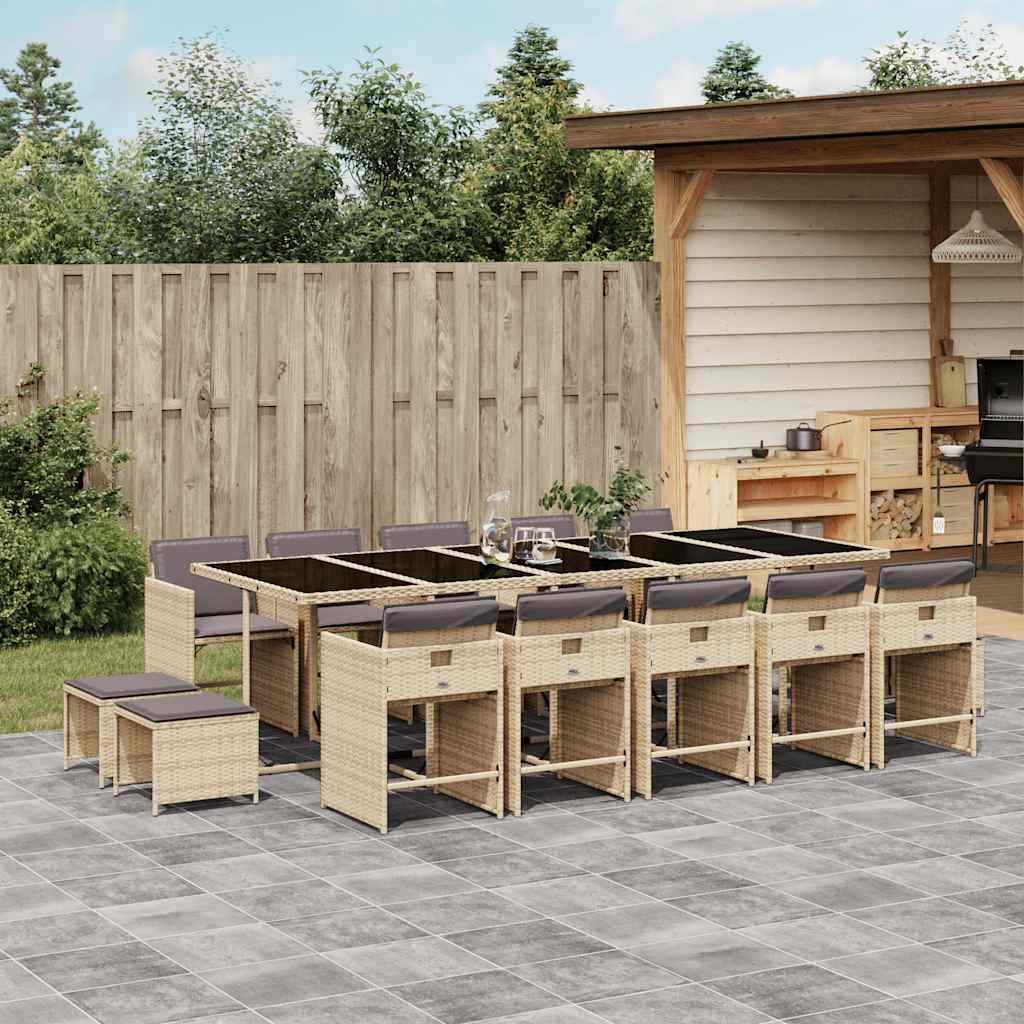15-delige Tuinset met kussens poly rattan gemengd beige – afbeelding 1