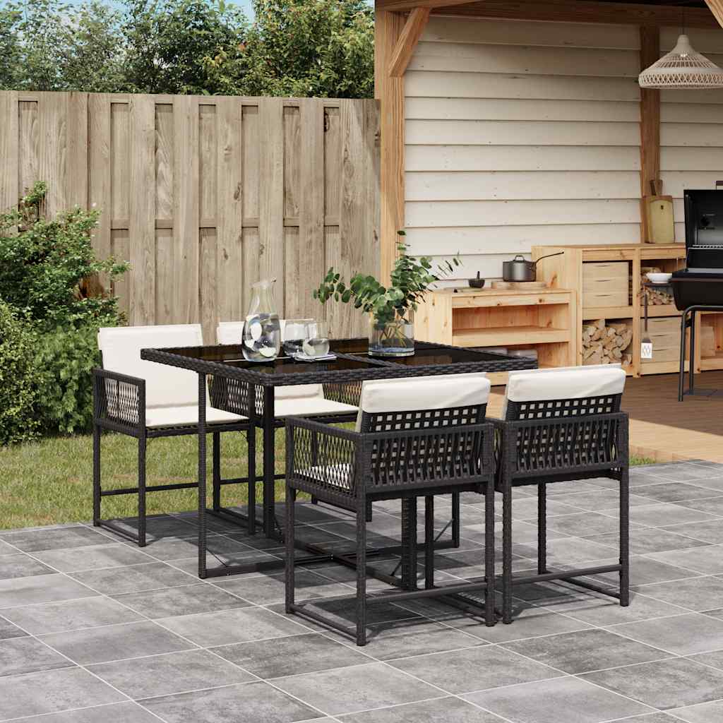 5-delige Tuinset met kussens poly rattan zwart – afbeelding 1