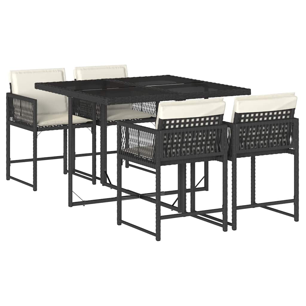 5-delige Tuinset met kussens poly rattan zwart – afbeelding 2