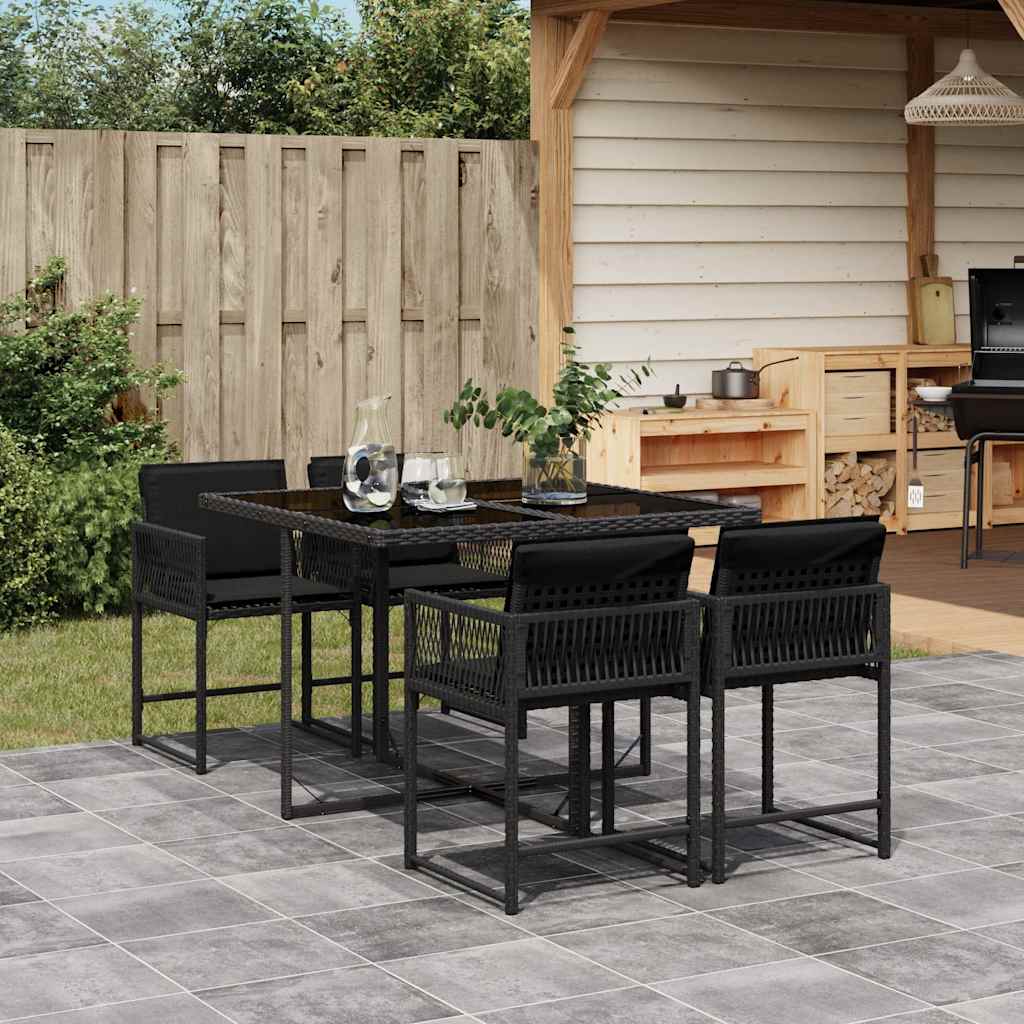5-delige Tuinset met kussens poly rattan zwart – afbeelding 1