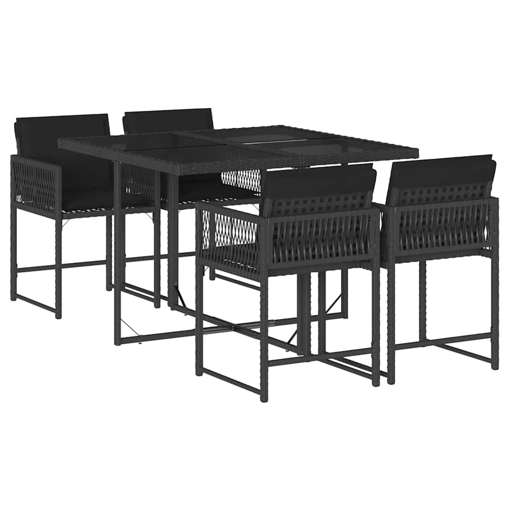 5-delige Tuinset met kussens poly rattan zwart – afbeelding 2