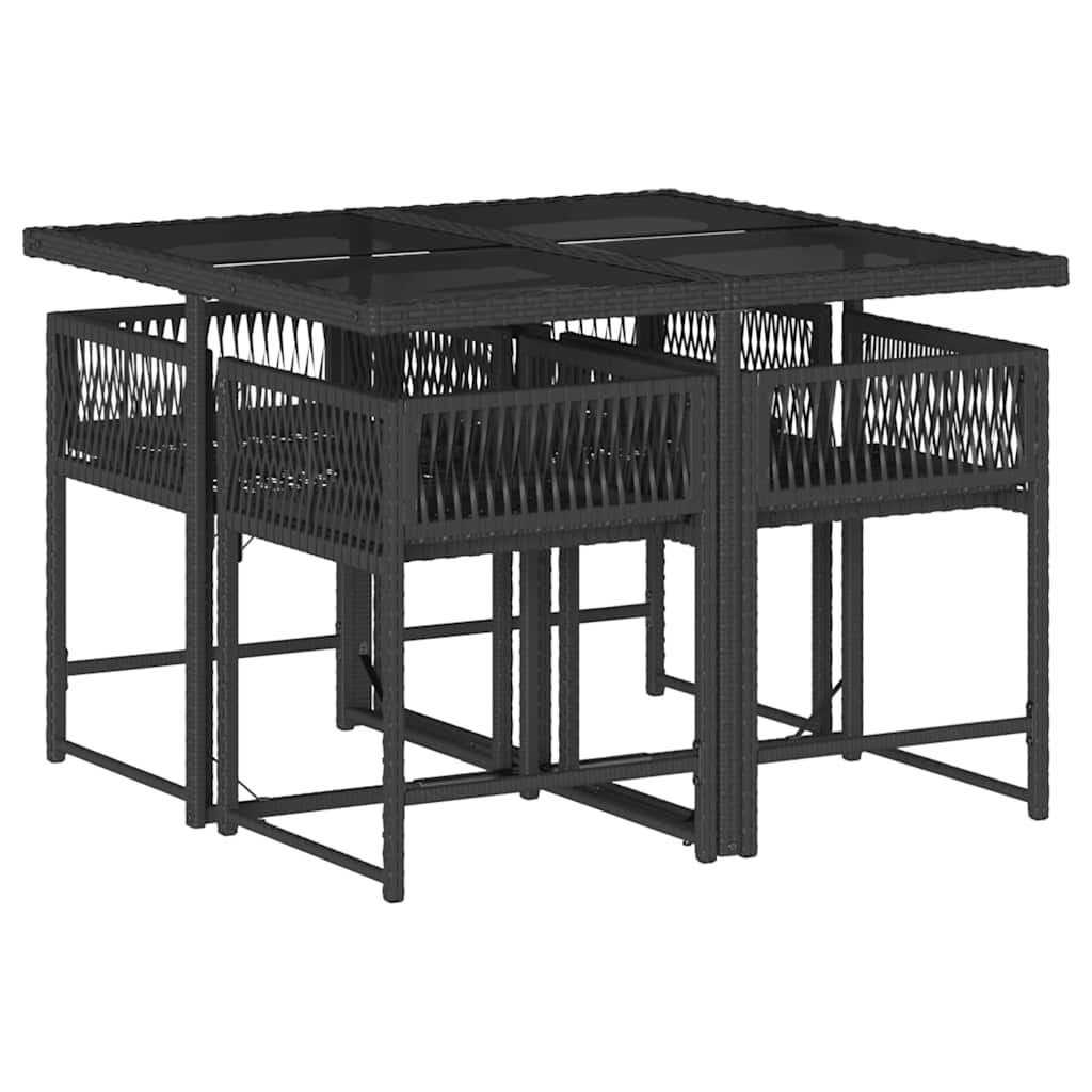 5-delige Tuinset met kussens poly rattan zwart – afbeelding 3