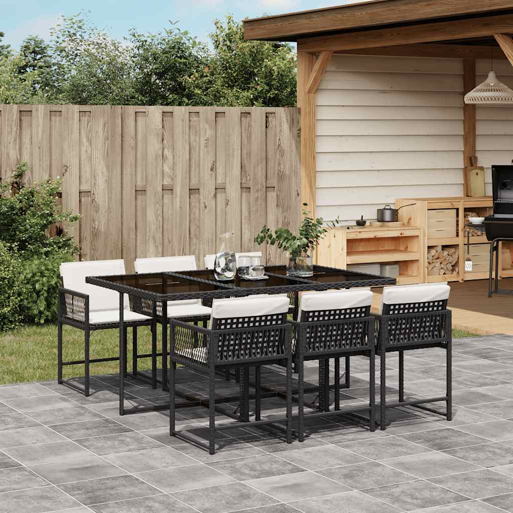 7-delige Tuinset met kussens poly rattan zwart – afbeelding 1