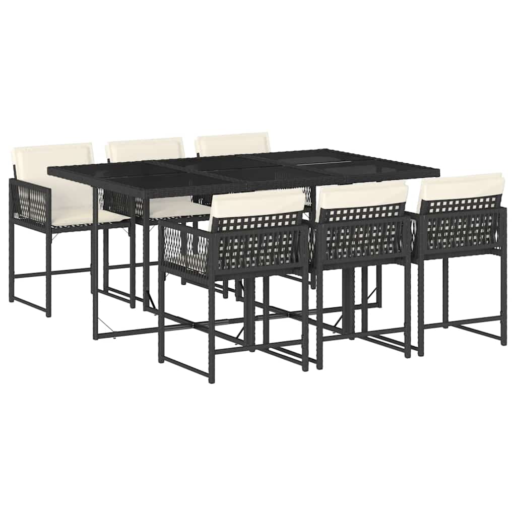 7-delige Tuinset met kussens poly rattan zwart – afbeelding 2