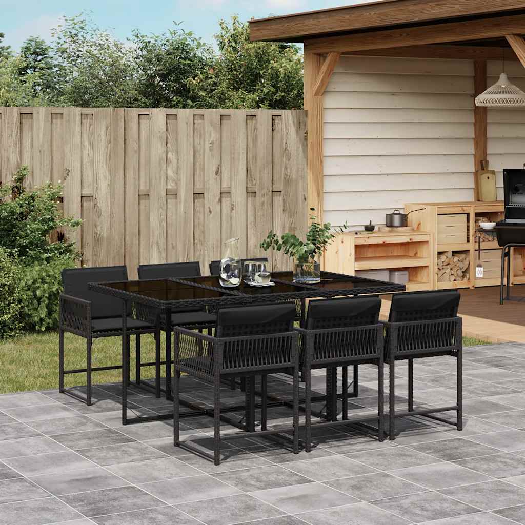 7-delige Tuinset met kussens poly rattan zwart – afbeelding 1