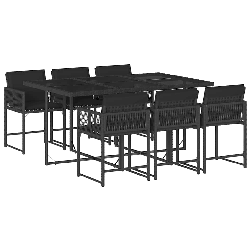 7-delige Tuinset met kussens poly rattan zwart – afbeelding 2