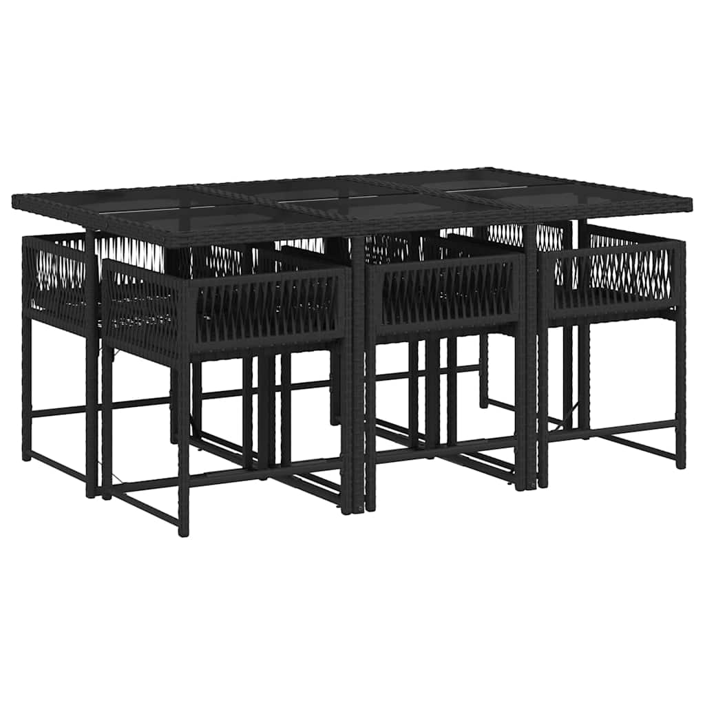 7-delige Tuinset met kussens poly rattan zwart – afbeelding 3