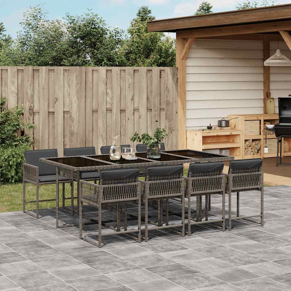9-delige Tuinset met kussens poly rattan grijs – afbeelding 1