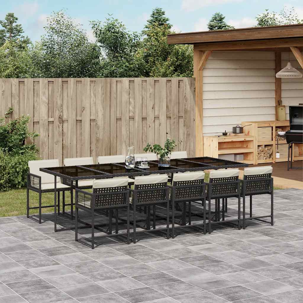 11-delige Tuinset met kussens poly rattan zwart – afbeelding 1
