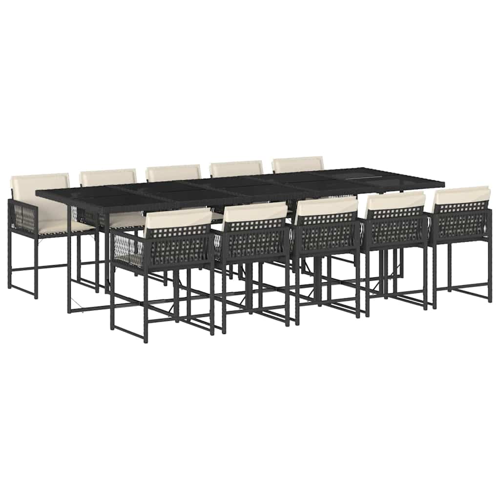 11-delige Tuinset met kussens poly rattan zwart – afbeelding 2