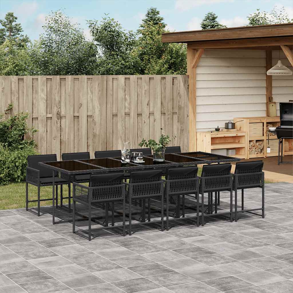 11-delige Tuinset met kussens poly rattan zwart – afbeelding 1