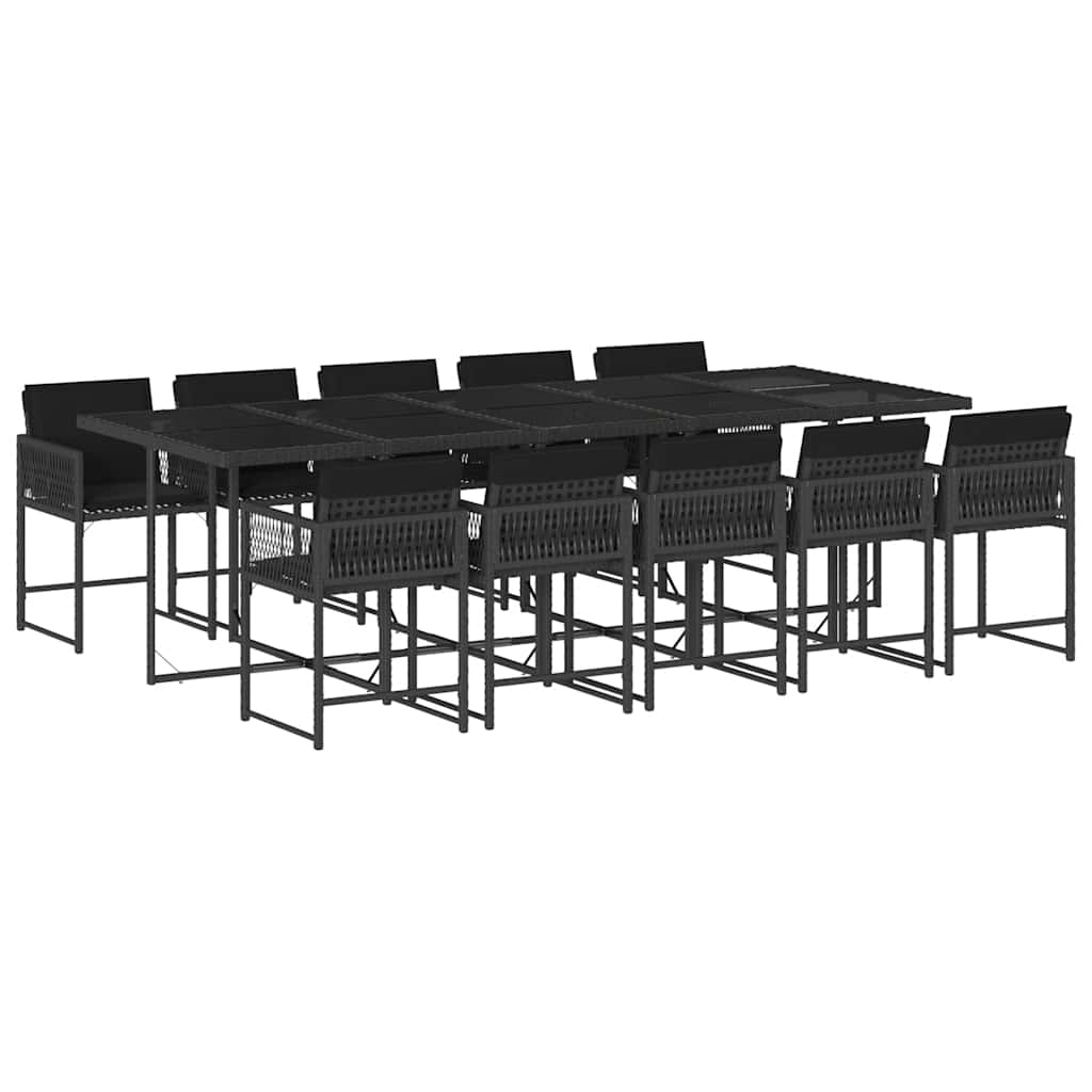 11-delige Tuinset met kussens poly rattan zwart – afbeelding 2
