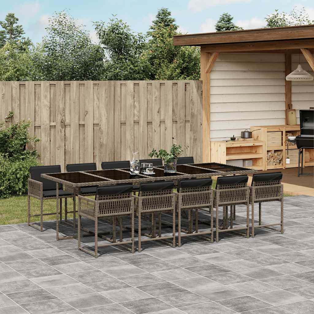 11-delige Tuinset met kussens poly rattan grijs – afbeelding 1