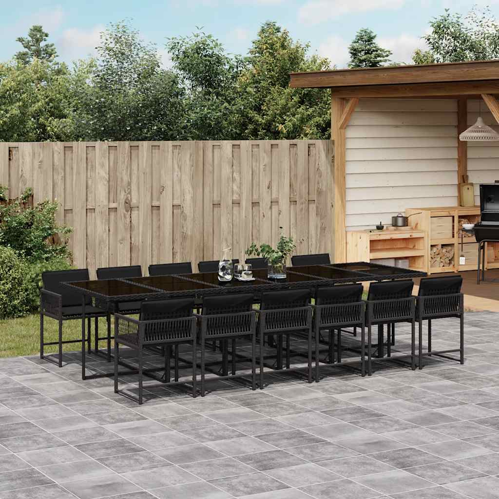 13-delige Tuinset met kussens poly rattan zwart – afbeelding 1