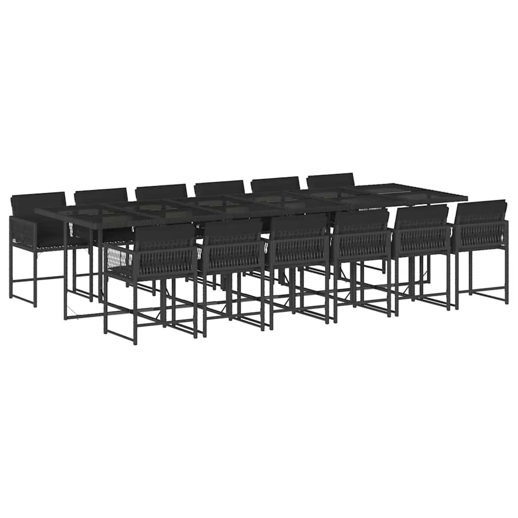 13-delige Tuinset met kussens poly rattan zwart – afbeelding 2