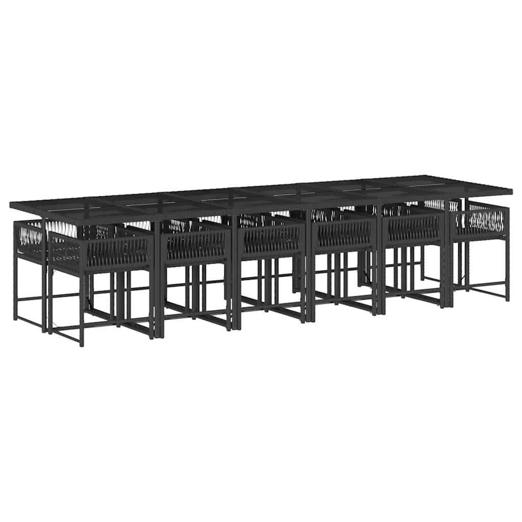 13-delige Tuinset met kussens poly rattan zwart – afbeelding 3