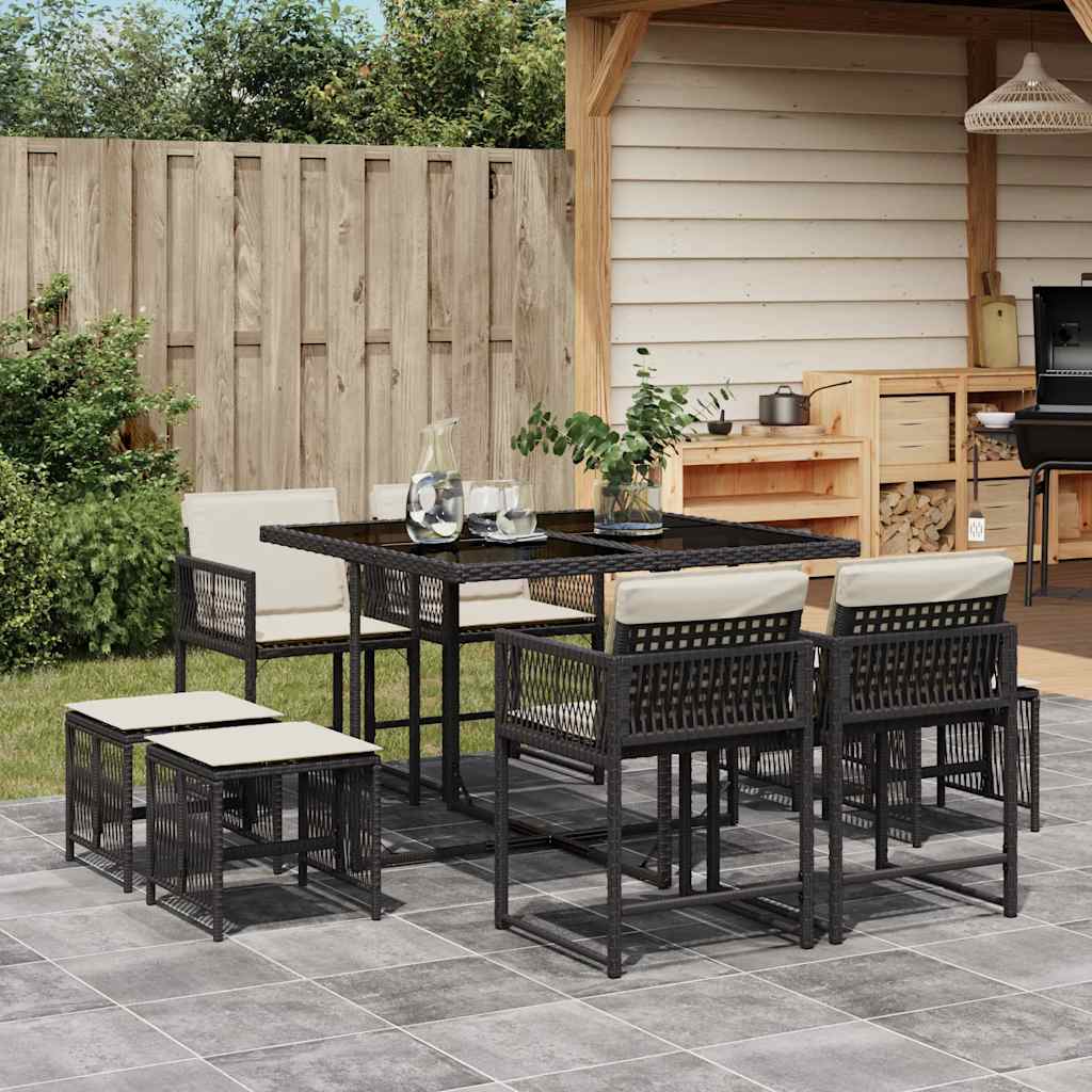 9-delige Tuinset poly rattan zwart – afbeelding 1
