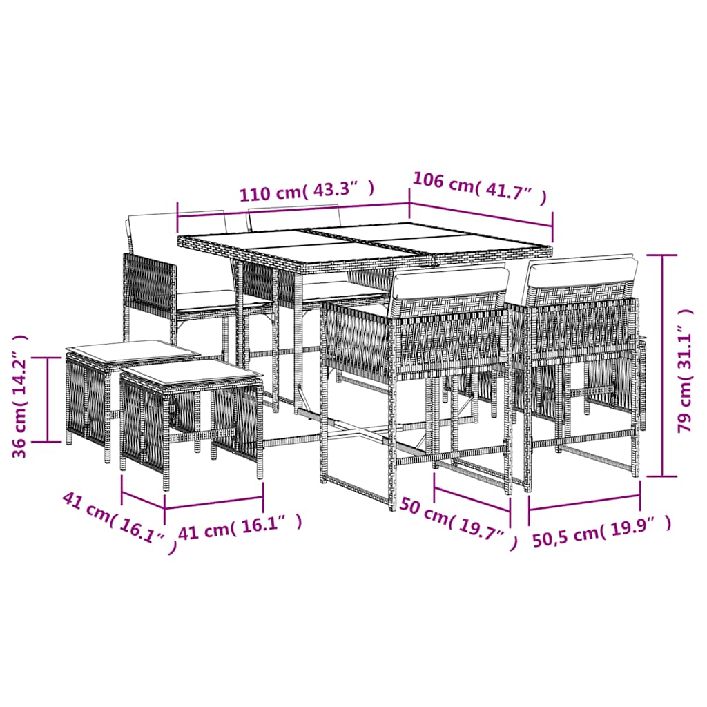 9-delige Tuinset poly rattan zwart – afbeelding 6