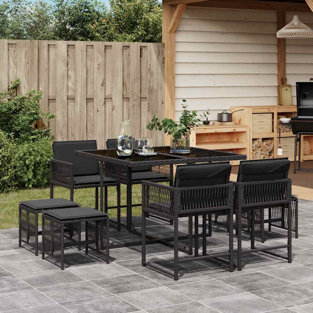 9-delige Tuinset poly rattan zwart – afbeelding 1