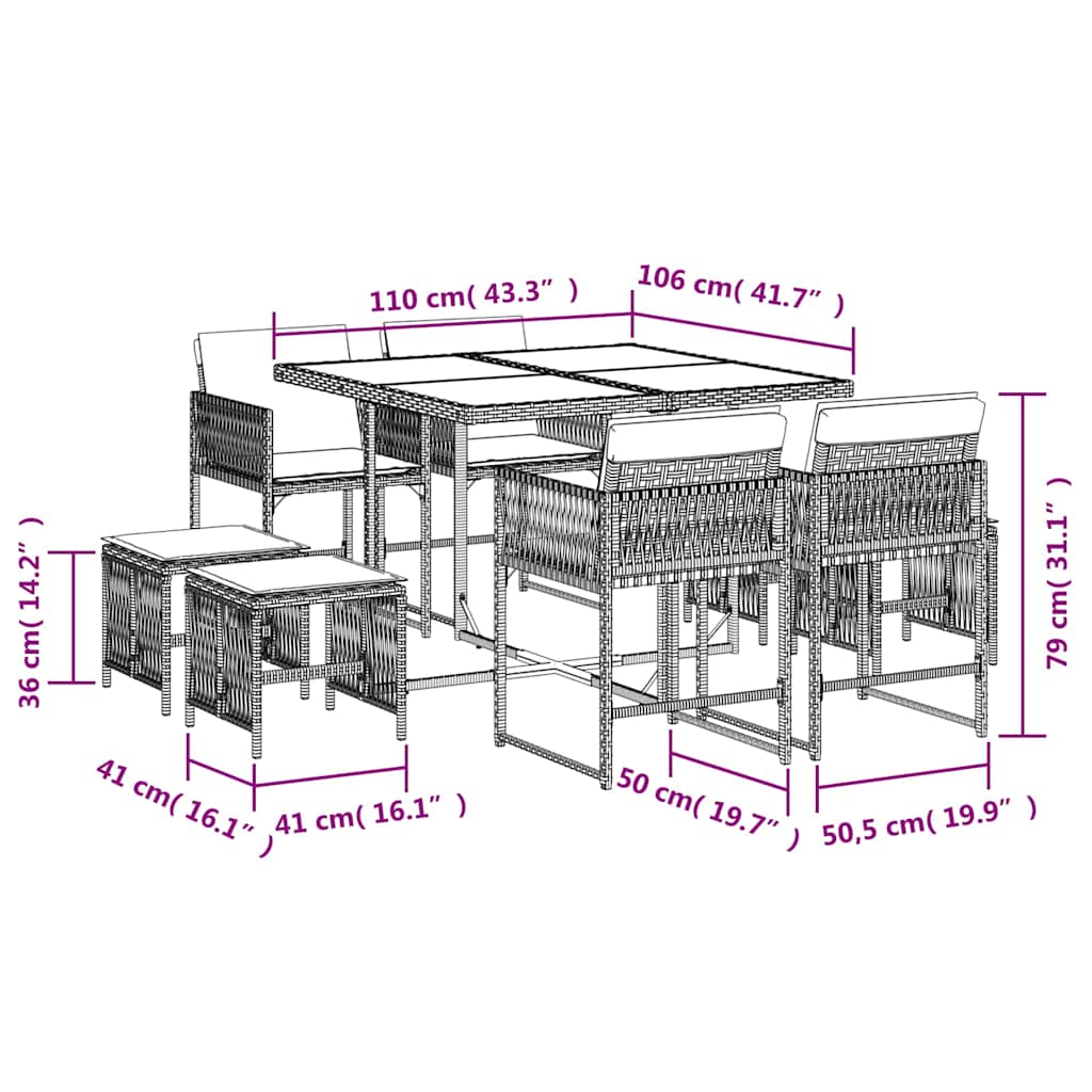 9-delige Tuinset poly rattan zwart – afbeelding 6