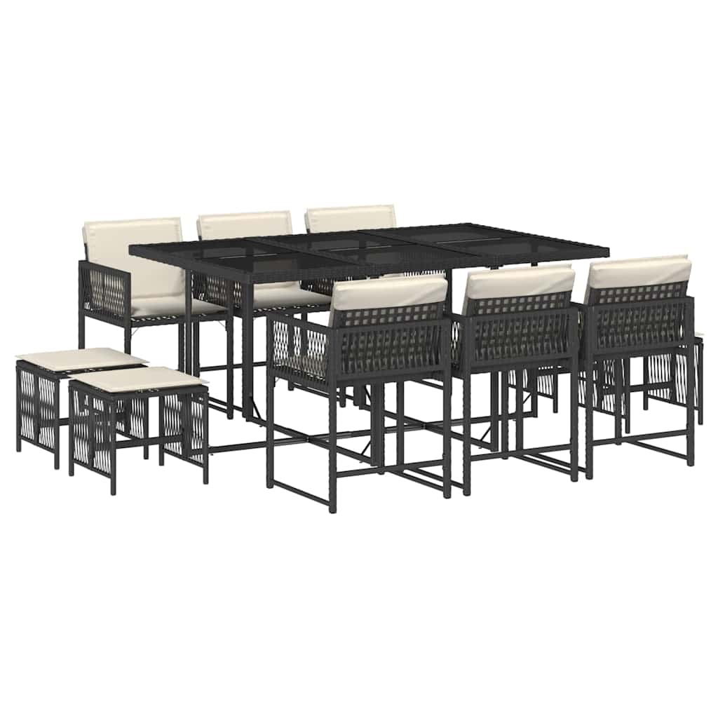 11-delige Tuinset met kussens poly rattan zwart – afbeelding 2
