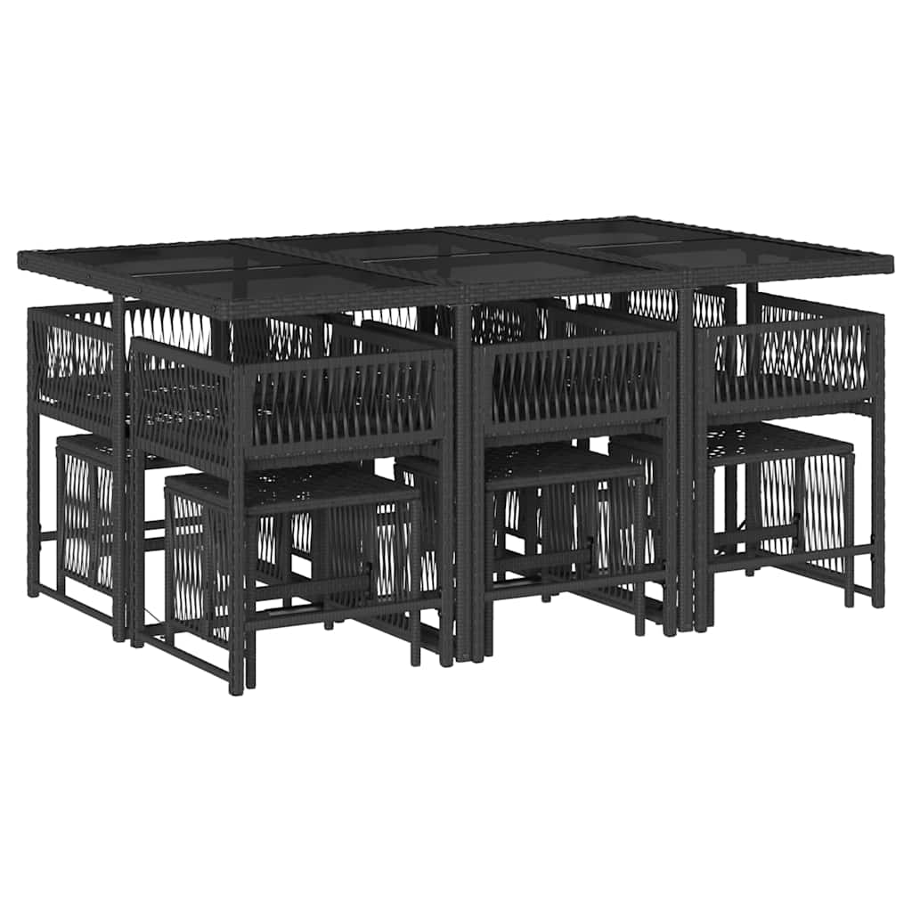 11-delige Tuinset met kussens poly rattan zwart – afbeelding 3