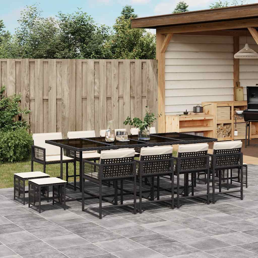 13-delige Tuinset met kussens poly rattan zwart – afbeelding 1