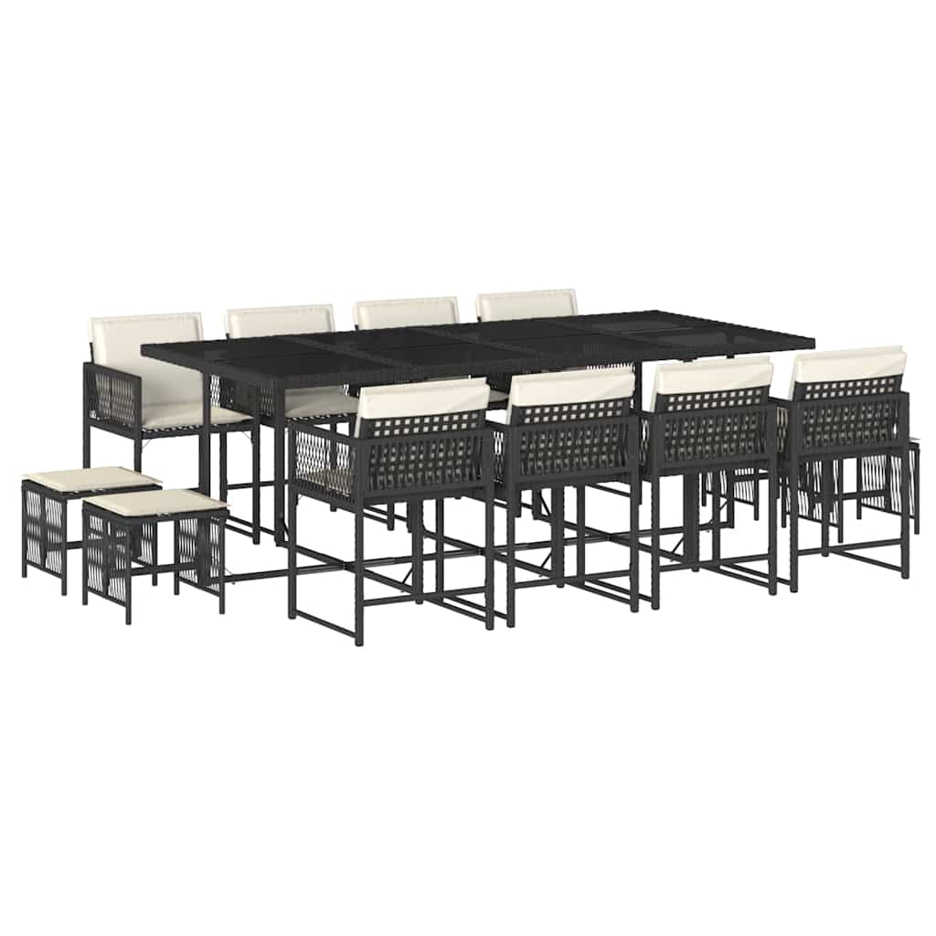 13-delige Tuinset met kussens poly rattan zwart – afbeelding 2