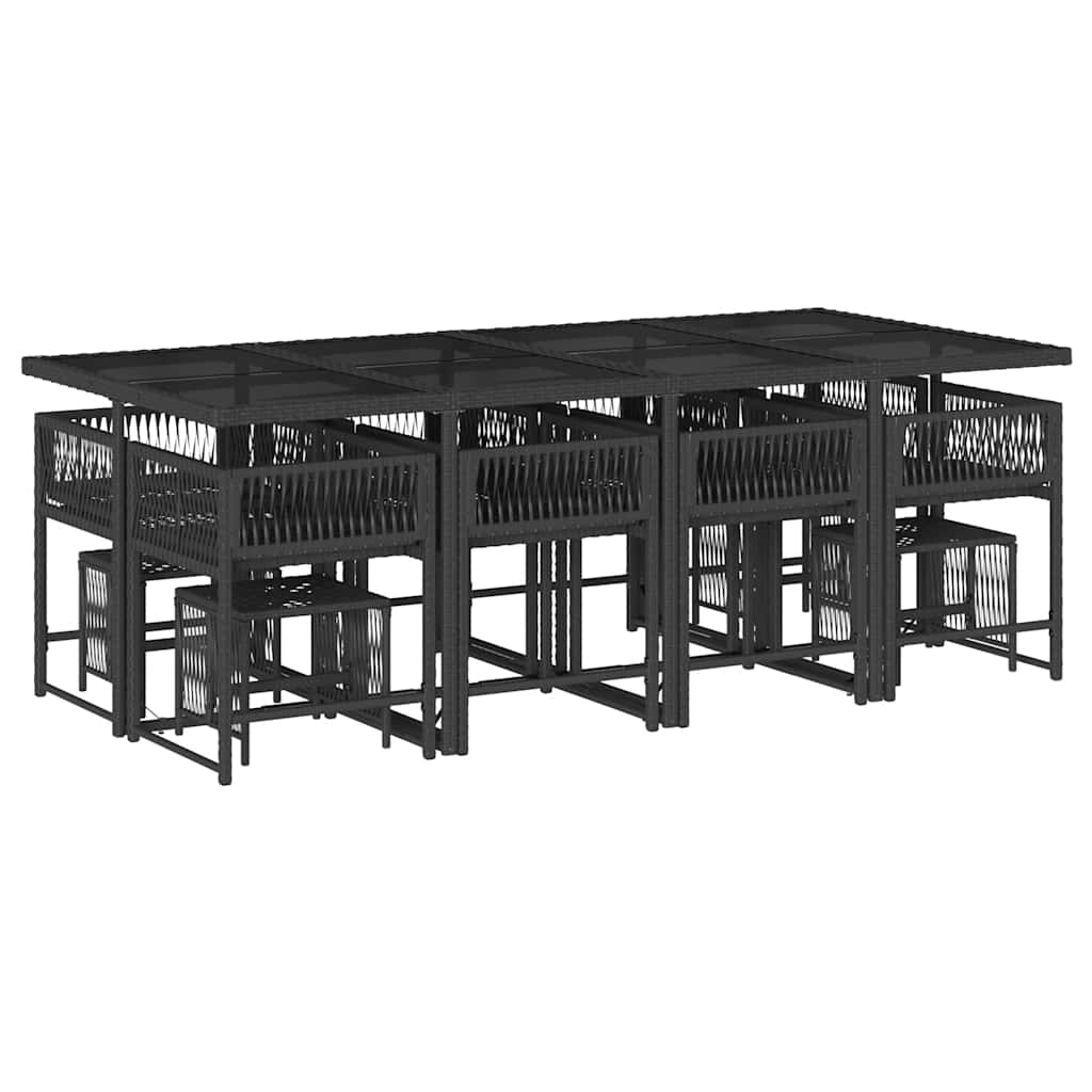 13-delige Tuinset met kussens poly rattan zwart – afbeelding 3