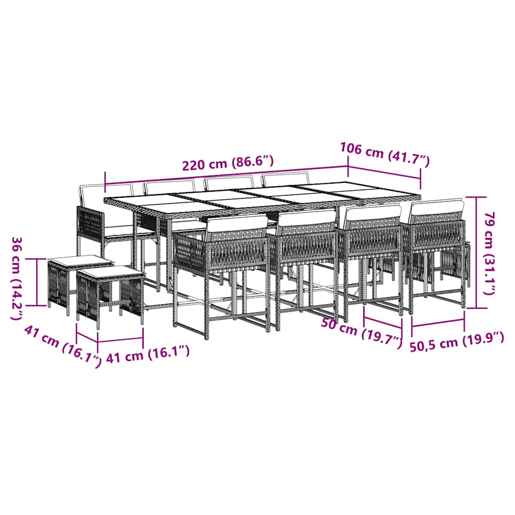 13-delige Tuinset met kussens poly rattan zwart – afbeelding 6