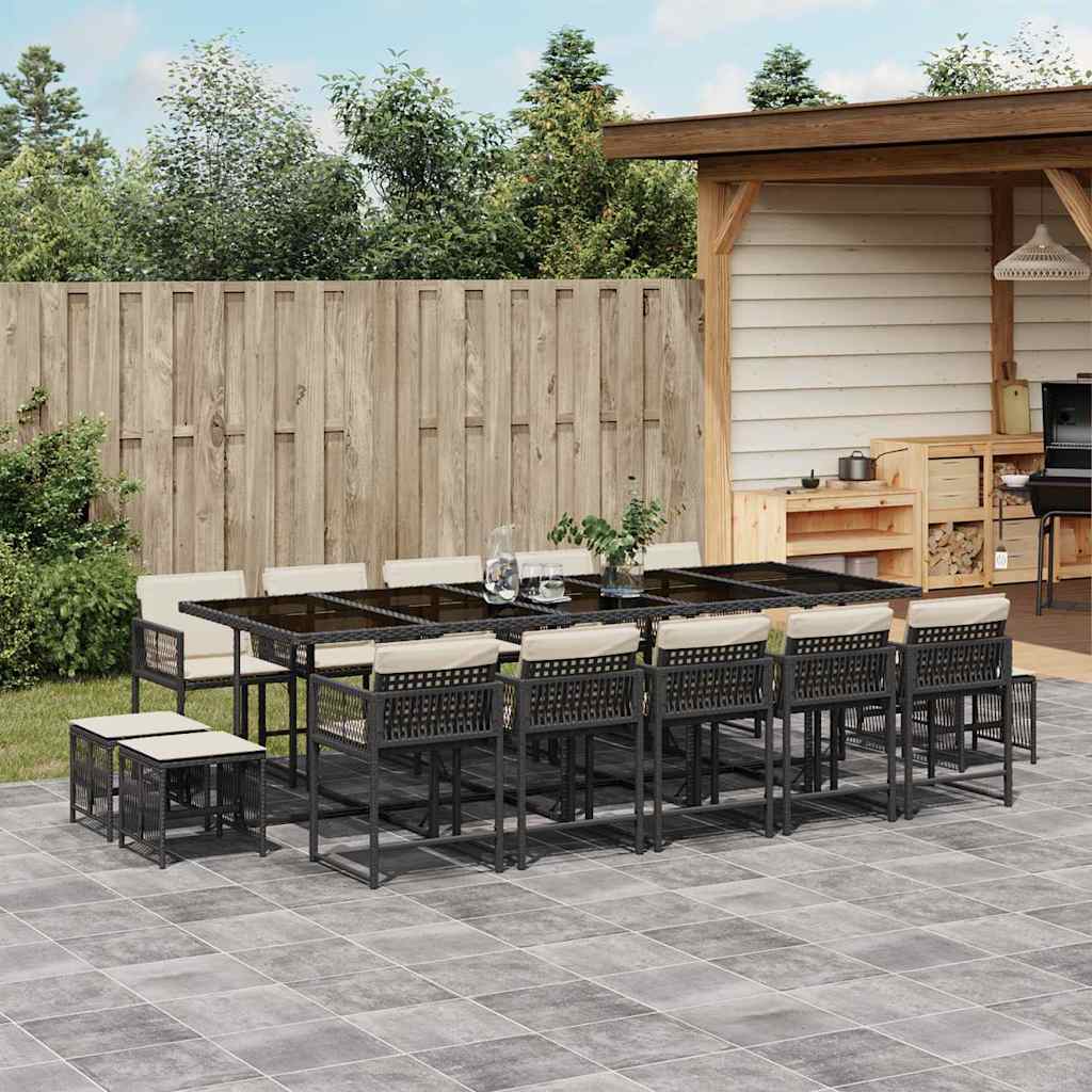 15-delige Tuinset met kussens poly rattan zwart – afbeelding 1