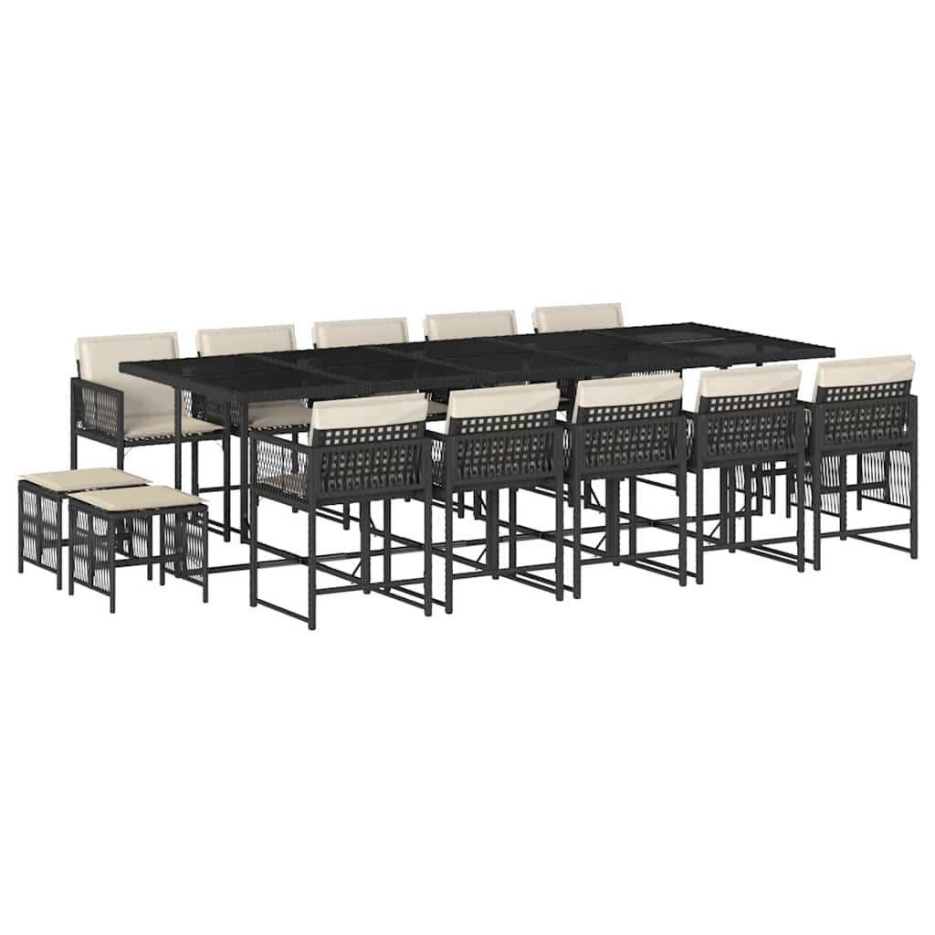 15-delige Tuinset met kussens poly rattan zwart – afbeelding 2