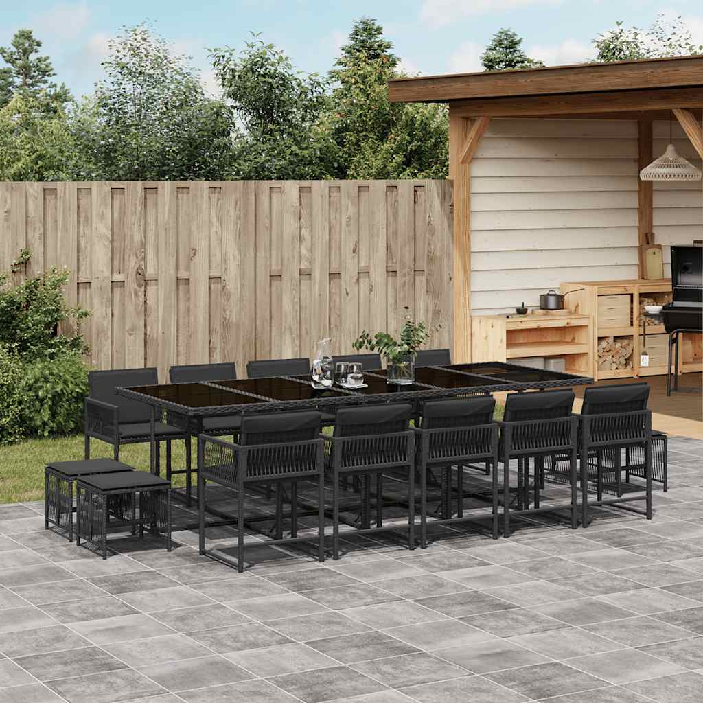 15-delige Tuinset met kussens poly rattan zwart – afbeelding 1