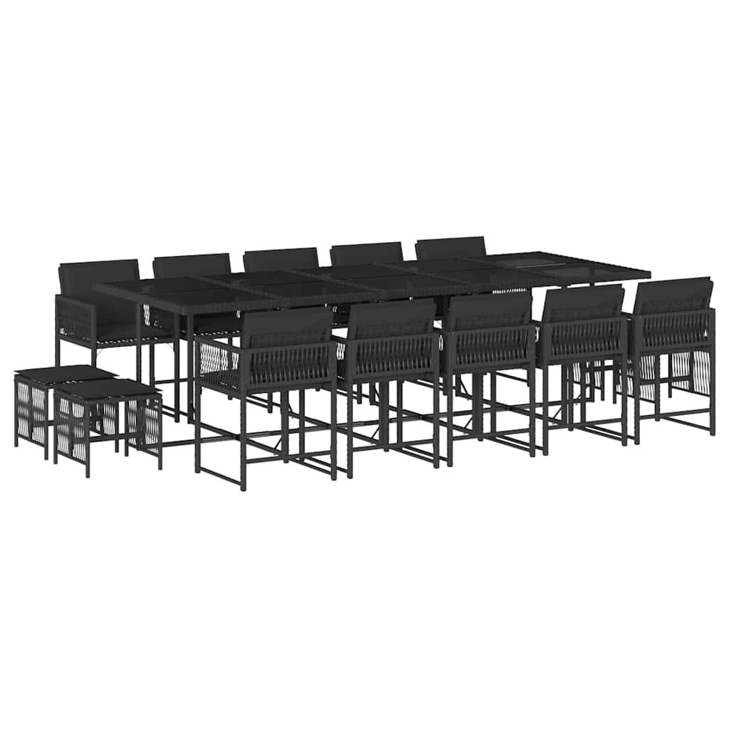 15-delige Tuinset met kussens poly rattan zwart – afbeelding 2