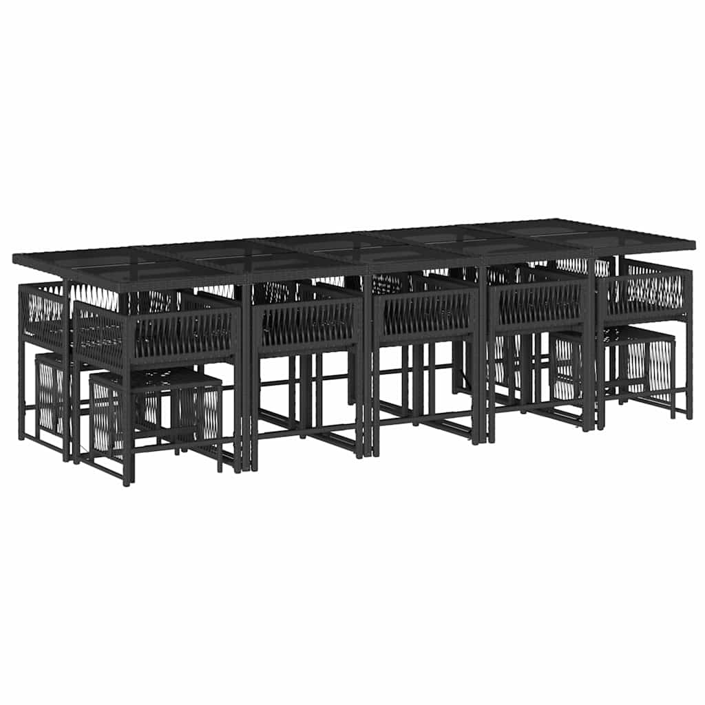 15-delige Tuinset met kussens poly rattan zwart – afbeelding 3