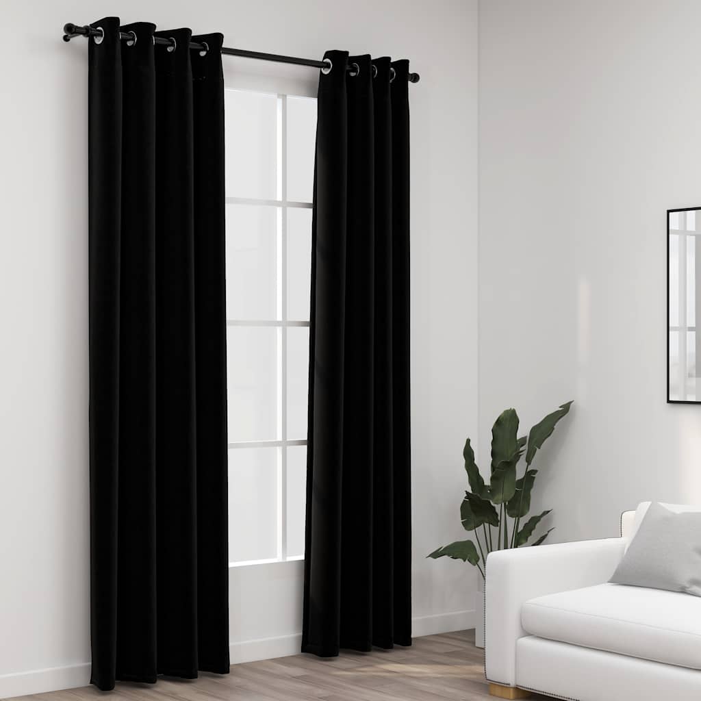 Gordijnen linnen-look verduisterend ogen 2 st 140x245 cm zwart – afbeelding 1