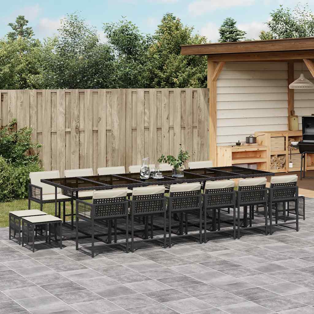 17-delige Tuinset met kussens poly rattan zwart – afbeelding 1