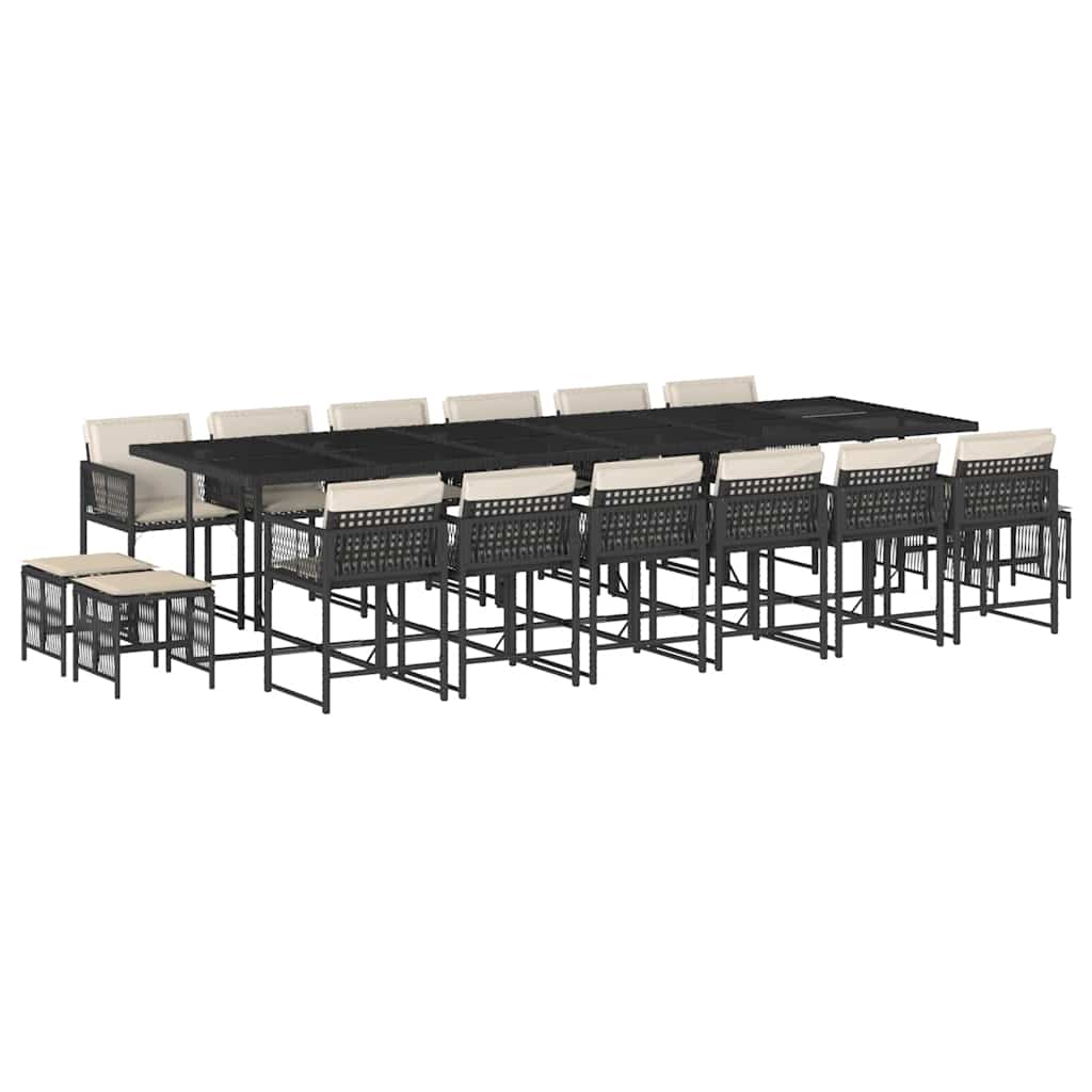 17-delige Tuinset met kussens poly rattan zwart – afbeelding 2