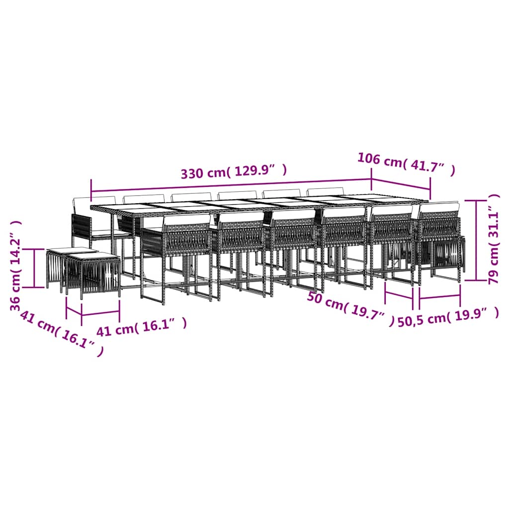 17-delige Tuinset met kussens poly rattan zwart – afbeelding 6