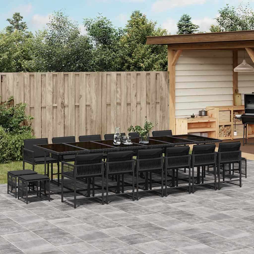17-delige Tuinset met kussens poly rattan zwart – afbeelding 1