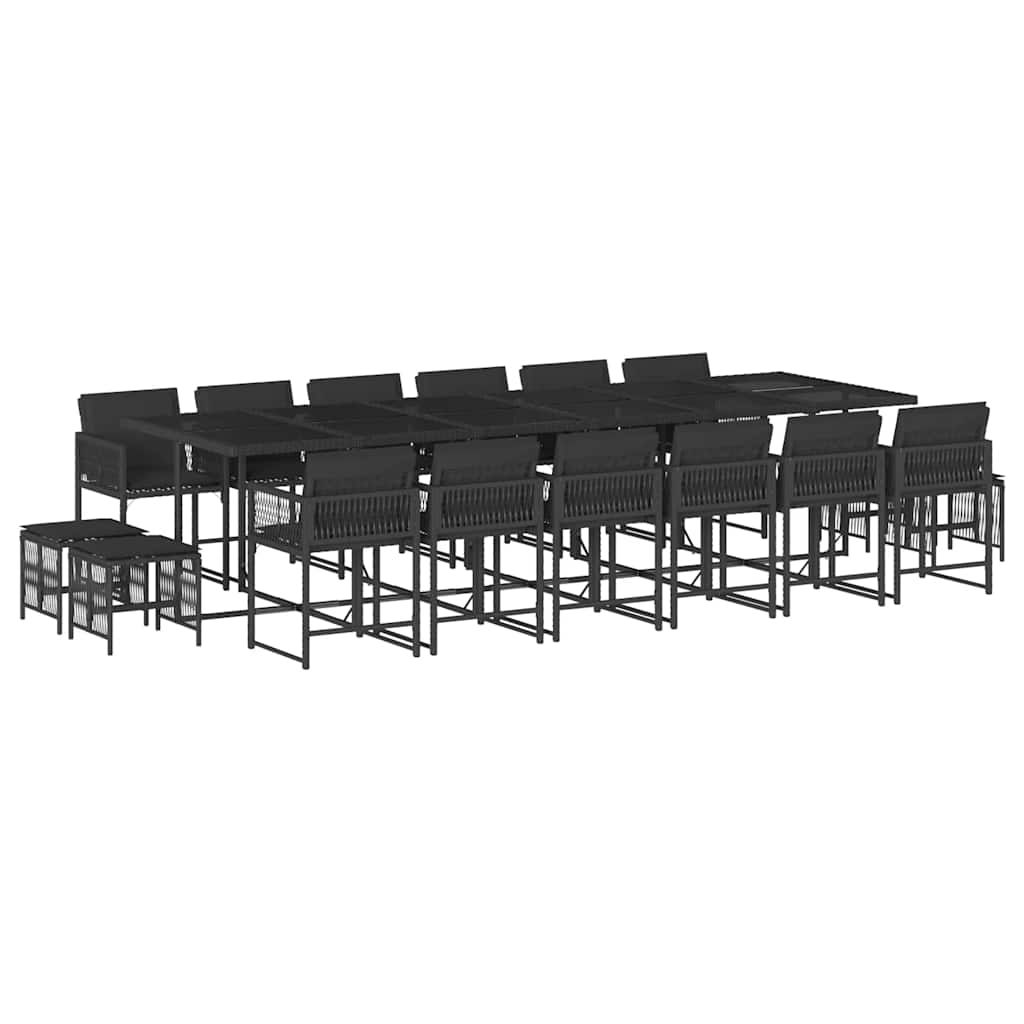 17-delige Tuinset met kussens poly rattan zwart – afbeelding 2